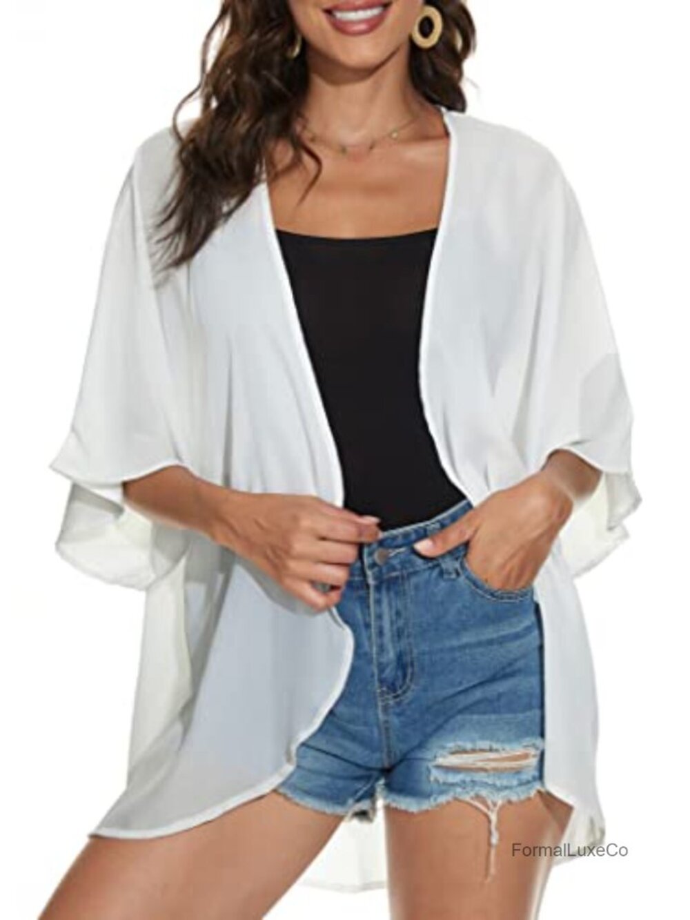Chiffon Floral Kimono Cardigan Beach Cover Up Sheer Open Front Summer Top